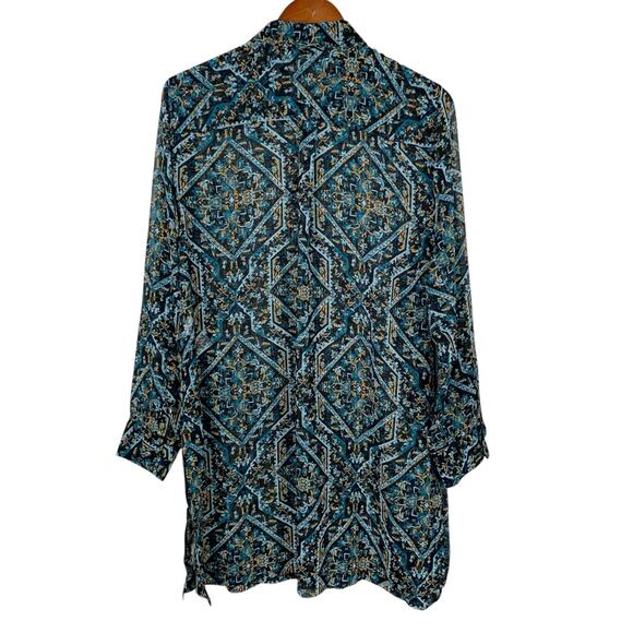 Chicos Tunic Shirt Longer Length Top Semi Sheer Black Blue Women's 2 L 12 - Picture 7 of 9
